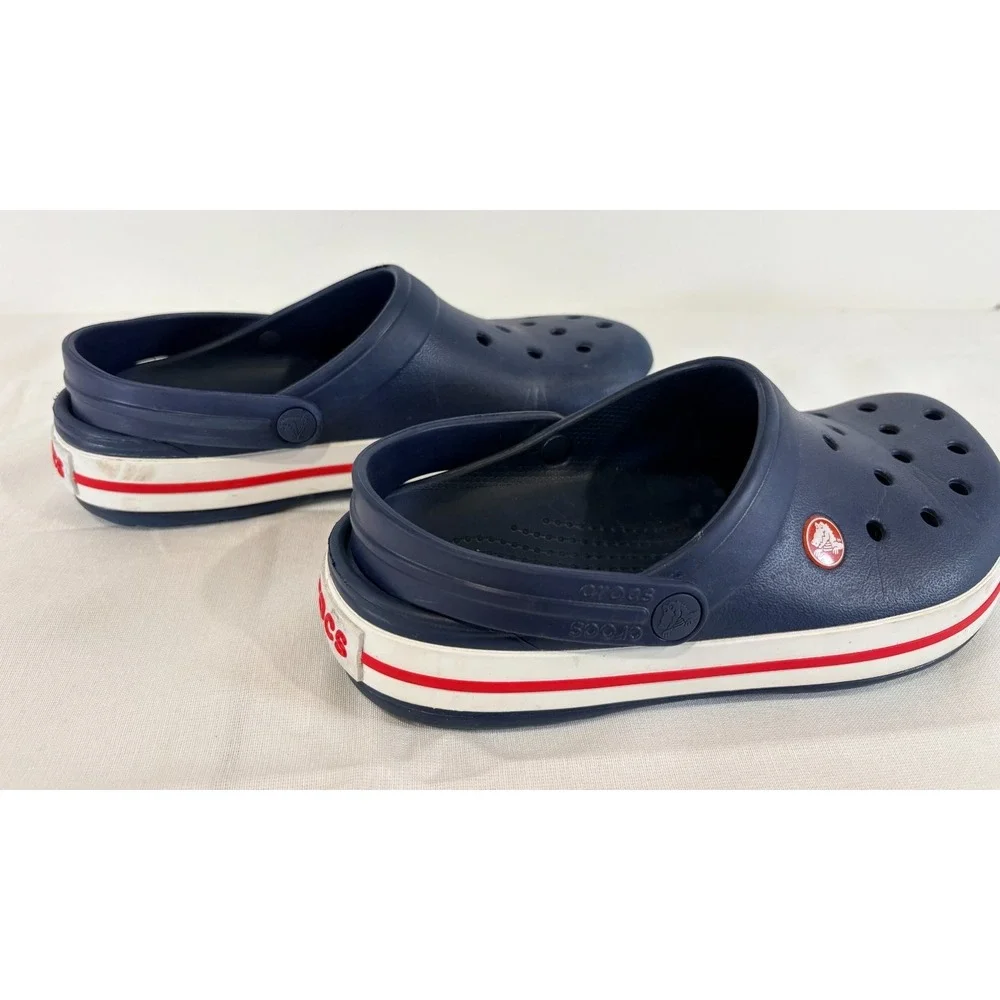 Crocs Crocband Navy Blue White Red Slip-On Clogs Adult Unisex Men's 5 Women's 7